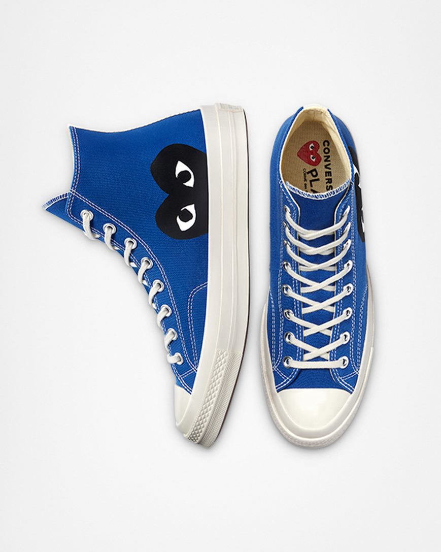 Tenis Converse x Comme des Garçons PLAY Chuck 70 Cano Alto Masculino Azuis Pretas | PT S071840